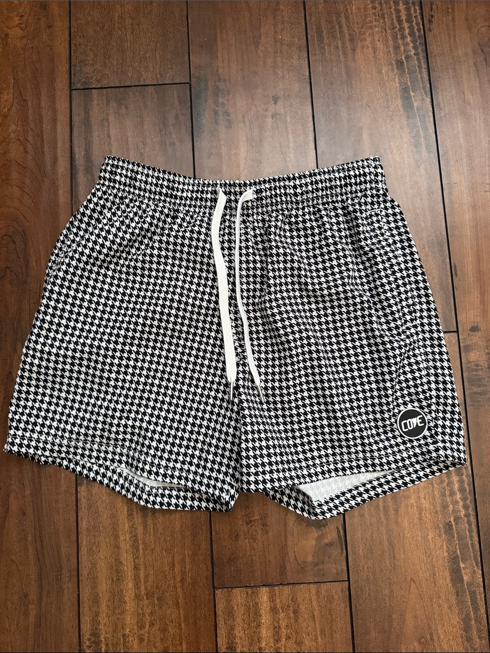 Cove Black & White Houndstooth Swim Trunks